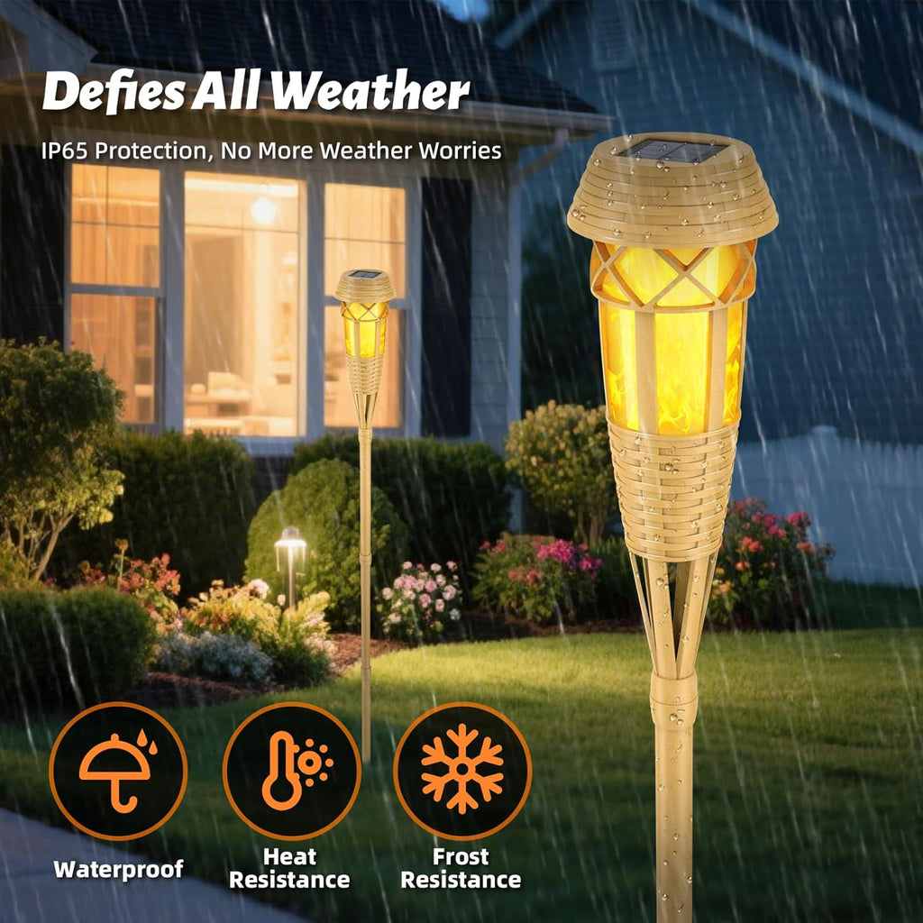 Solar Outdoor Lights – Torches with Flickering Flame for Garden Decor, Waterproof Garden, Outdoor Patio & Pathway Yard Decorations with Flame Torches - 8 Pack