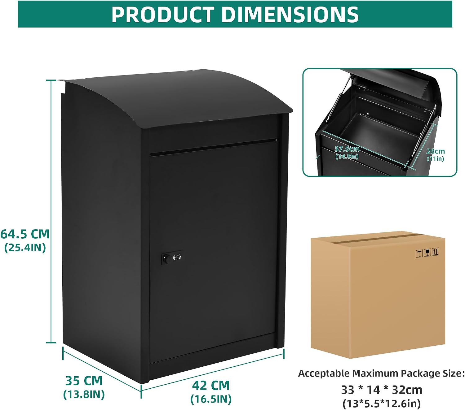 YITAHOME Outside Package Delivery Box with Coded Lock, 16.5x13.8x25.4 inch Lockable Anti-Theft Parcel Drop Box, Locking Mailbox for Outside Home Garden, Office, School