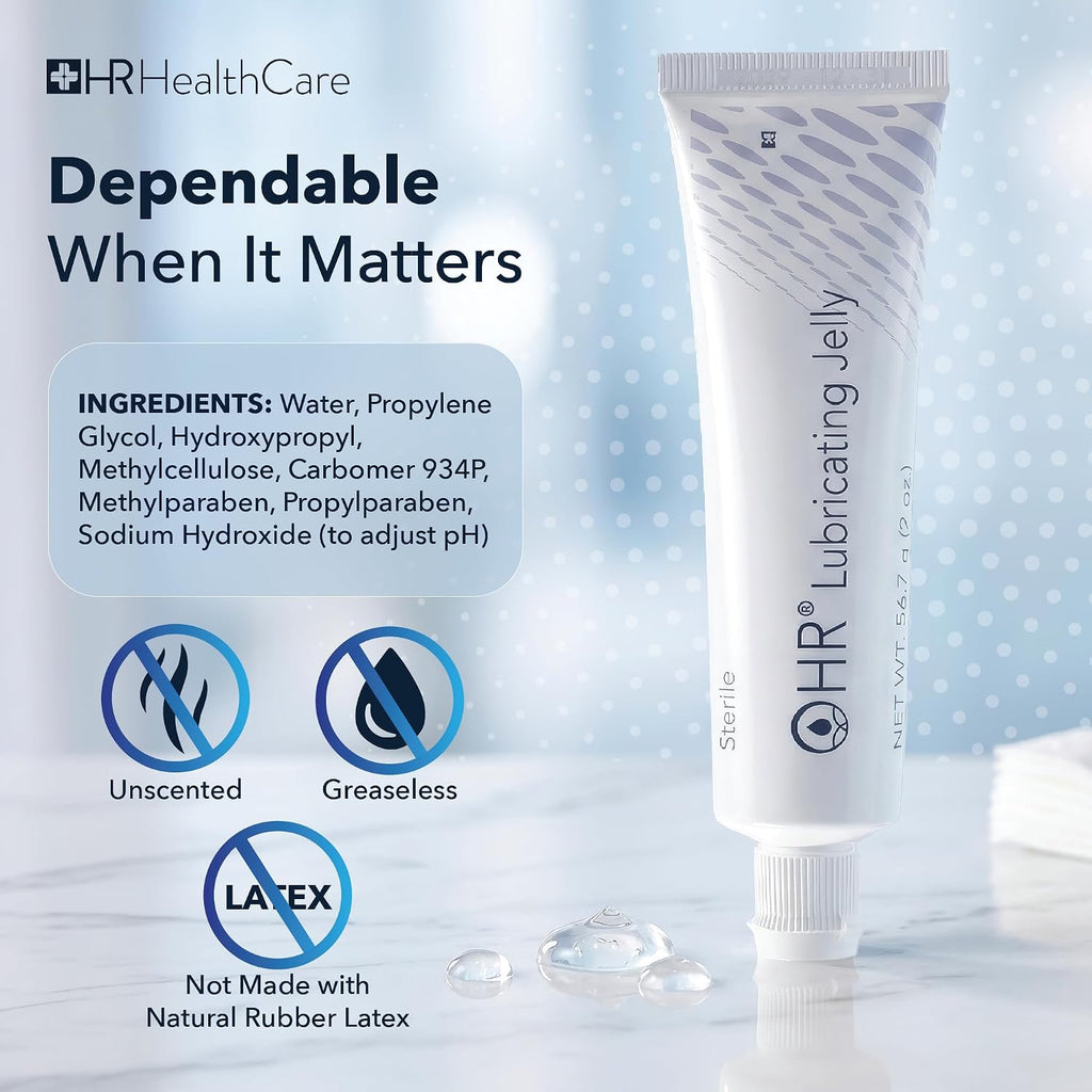 HR Lubricating Jelly 2 Ounce Tube, Case of 96 | Water-Soluble | Non-Greasy | Non-Staining | Latex-Free | Clear & Odorless | for Catheter, Exam, Thermometer & Instruments