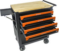 Campfun 4 Drawers Tool Box with Wheels Rolling Tool Cart with Drawers, Workbench Tool Box, Wooden Top Tool Boxes, Metal Multifunction Tool Cart for Garage, Warehouse, Repair Shop, Orange