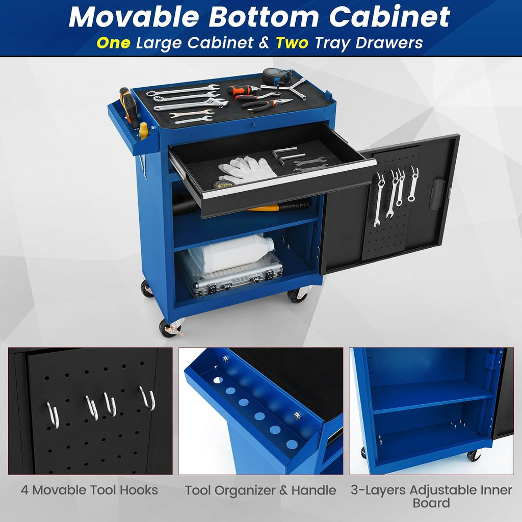S AFSTAR 5-Drawer Rolling Tool Chest, Tool Storage Cabinet with Lockable Wheels, Adjustable Shelf & Anti-Slip Liner, Detachable Tool Box Organizer, Rolling Tool Cabinet for Garage Workshop (Blue)
