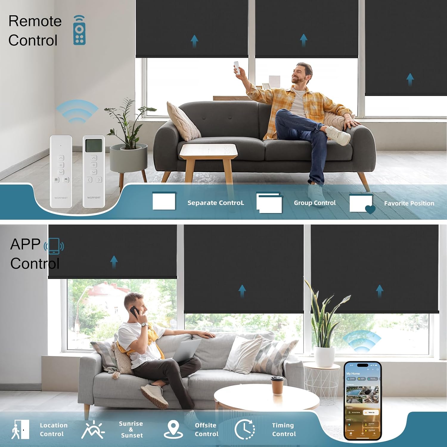 Motorized Shades,Smart Blinds with Remote,100% Blackout Roller Blinds,Work with Google Assistant,Homekit,Automatic Shades,Custom Widths from 16' to 110',Vinyl Black