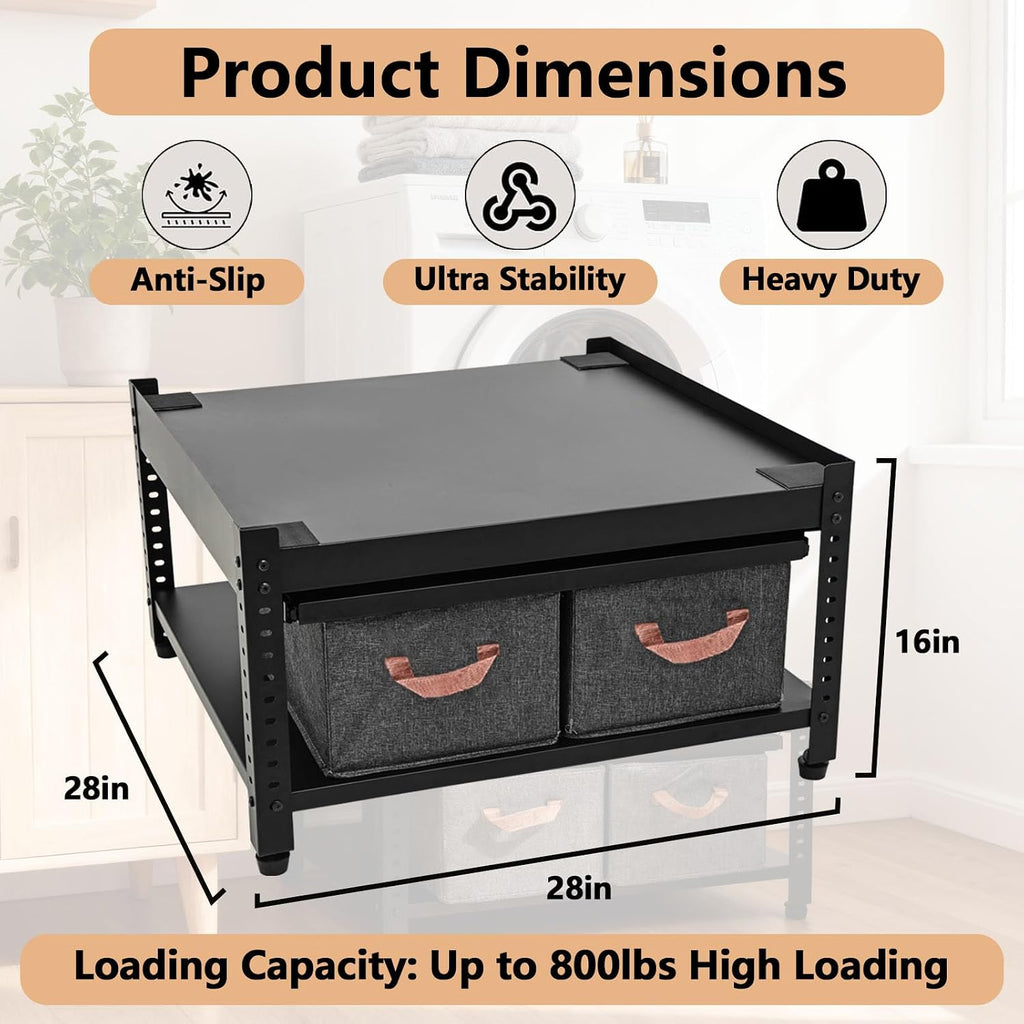 Washer and Dryer Pedestals, 28x28x16inch Universal Washing Machine Stand with Laundry Basket Shelf, Portable Storage Bag, Adjustable Feet and 4 Silicone Pads, 800LBS Capacity