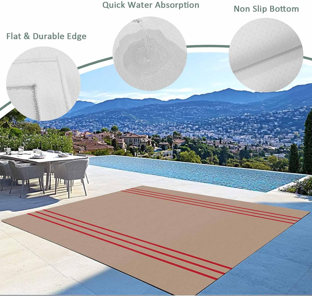 Outdoor Rug 4x6ft Vintage Red Line Stripes Patio Area Rugs Waterproof Easy Cleaning Non Shedding Thick Mats Brown Carpet for Indoor Outdoor Porch Deck Backyard Balcony