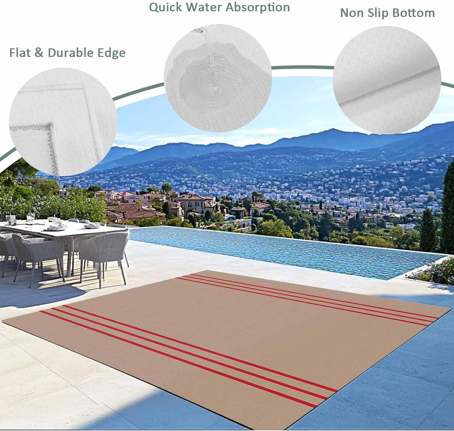 Outdoor Rug 4x6ft Vintage Red Line Stripes Patio Area Rugs Waterproof Easy Cleaning Non Shedding Thick Mats Brown Carpet for Indoor Outdoor Porch Deck Backyard Balcony
