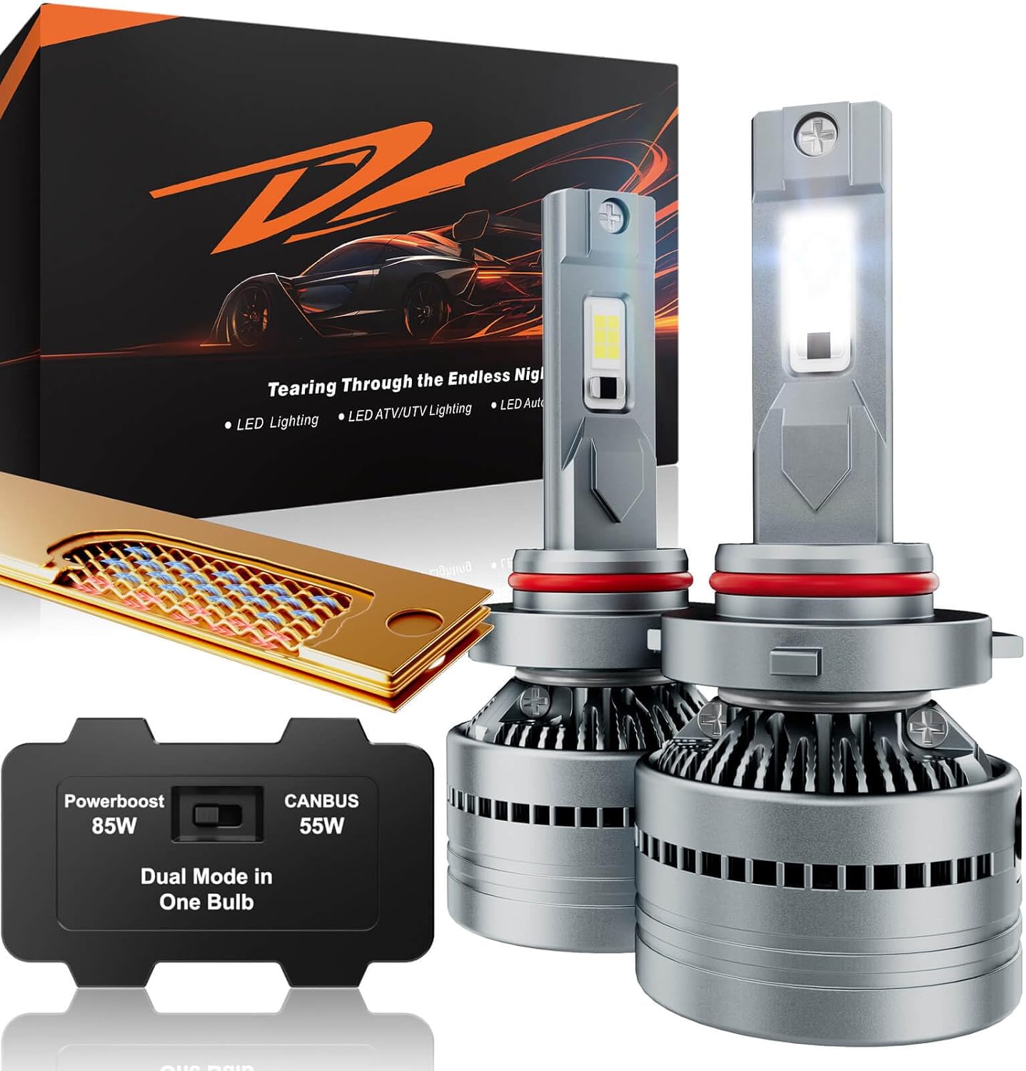 LUXSTER Dracarys 100000LM 9006 LED Bulbs with Vapor Chamber Cooling, 55W/85W Dual Power Mode, CANBUS Ready, HB4 Fog Lights, 6500K Xenon White, 2 Pack