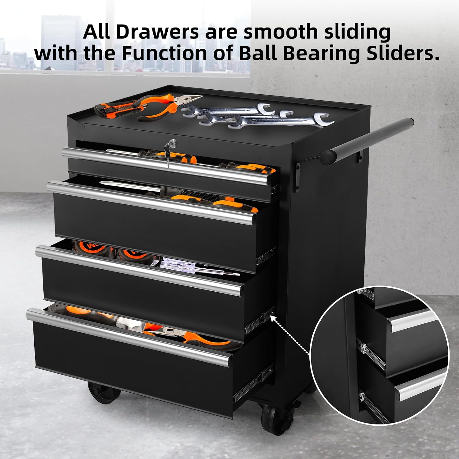 Rolling Tool Box with 4 Drawer, 27 Inch Rolling Tool Chest with Wheels, Metal Tool Storage Cabinets, Tool Box Organizer for Garage, Shop, Workbench, Warehouse, Workshop (Product Depth-18.4inch)