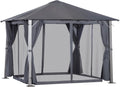 Outsunny 10' x 10' Patio Gazebo, Outdoor Gazebo Canopy Shelter with Netting & Curtains, Vented Roof, for Garden, Lawn, Backyard and Deck, Dark Gray