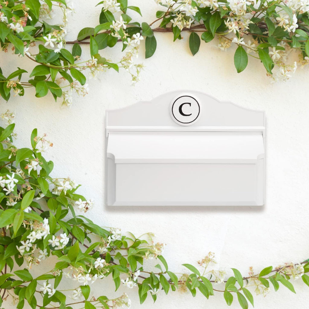 Whitehall Custom Wall Mount Mailbox Package - Mail Box with Monogram, Sand Cast Aluminum, Classic Design White Personalized in Black