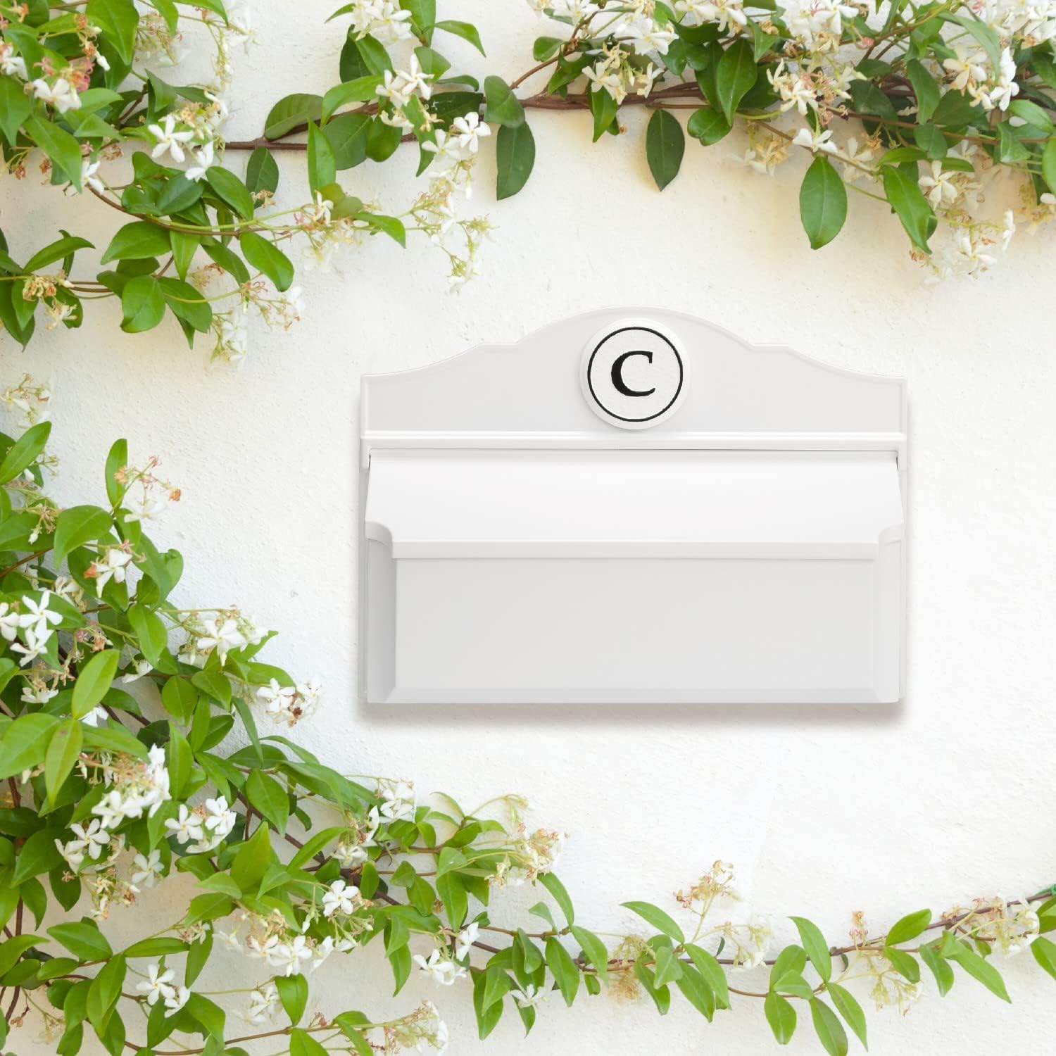 Whitehall Custom Wall Mount Mailbox Package - Mail Box with Monogram, Sand Cast Aluminum, Classic Design White Personalized in Black