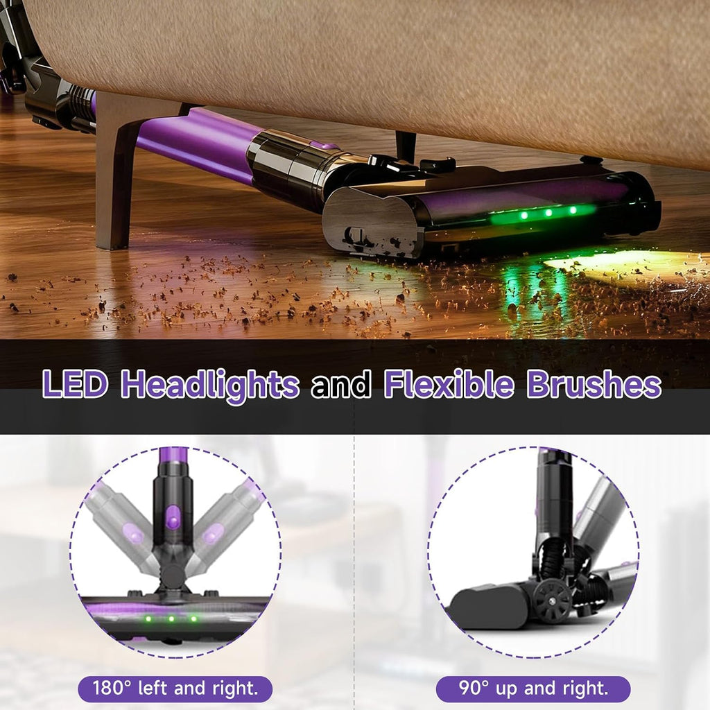 Cordless Vacuum Cleaner, Hardwood Floor Vacuum Cleaners for Home, Stick Wireless Vacuum with LED Light, 50 Min Runtime and Self-Standing, Lightweight Vacuum for Pet Hair, Carpets & Hard Floors