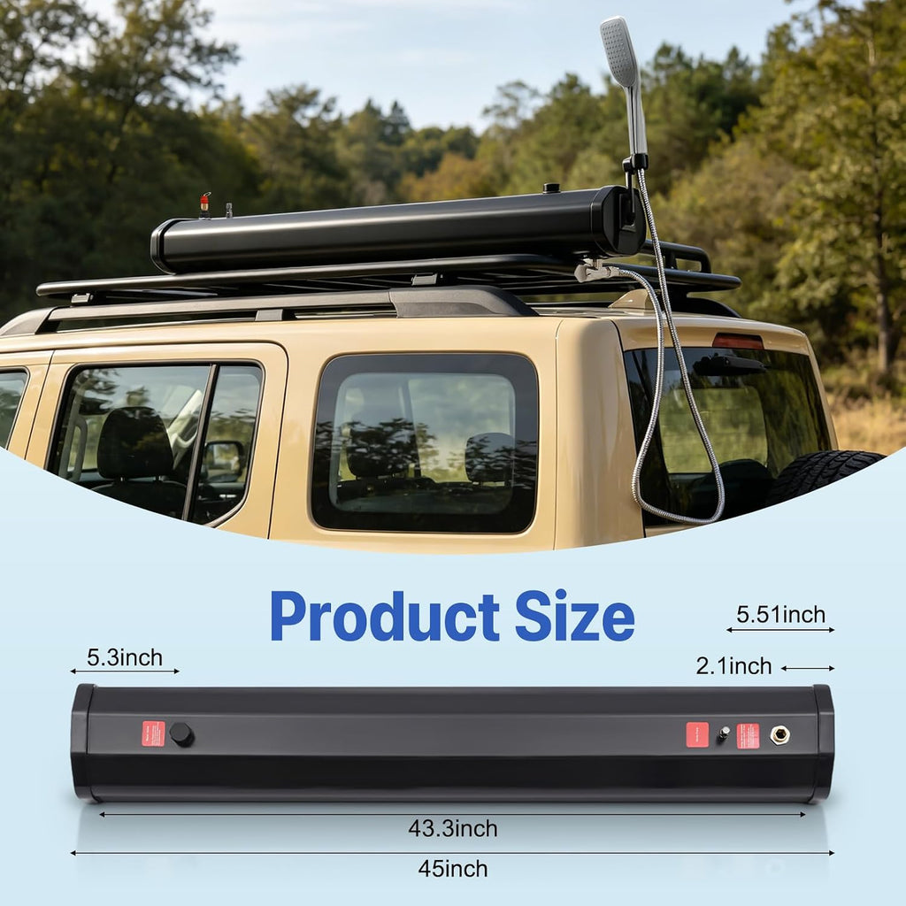 5.28 Gallon Pressurized Water Tank,Portable Car Camping Shower Water Storage Roof Rack Mounted Solar Shower or Overland Off-Road Vehicles, Pick-up Truck,Outdoor Activities Water Supply, RV, Camping