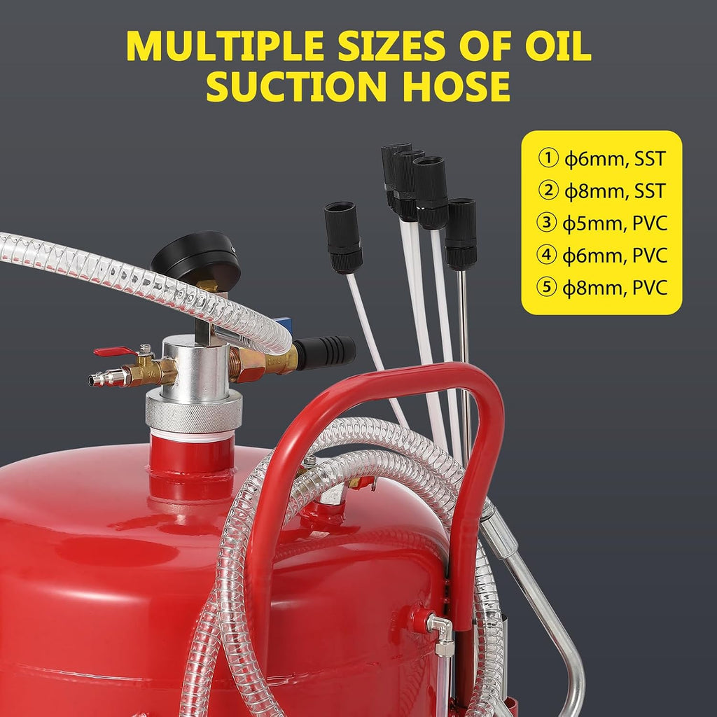 Garvee 20 Gallon Waste Oil Drain Tank, Portable Oil Drain Container, Air Operated Drainer, Fluid Fuel Transfer Drainage, Adjustable Funnel Height with Wheel &15'' Premium Bowl and a Toolbox