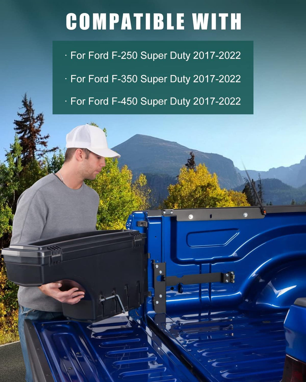 SCITOO Truck Bed Tool Box for Ford F-250 Super Duty for F-350 Super Duty 2017-2022 Right Passenger Side,Multi-Compartment Dividers Organized Storage,Heavy Duty & No-Drill Installation