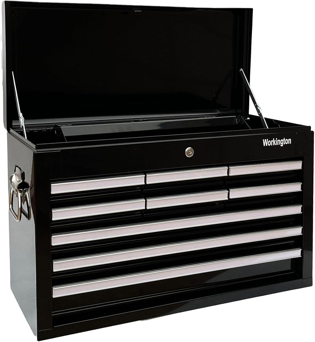 Workington Professional Industrial Portable Metal Tool Chest with 9 Drawers, 26' 9-Drawer Tool Chest Cabinet with Ball Bearing Drawer Slides, Steel Tool Storage Box Organizer 4016 Black