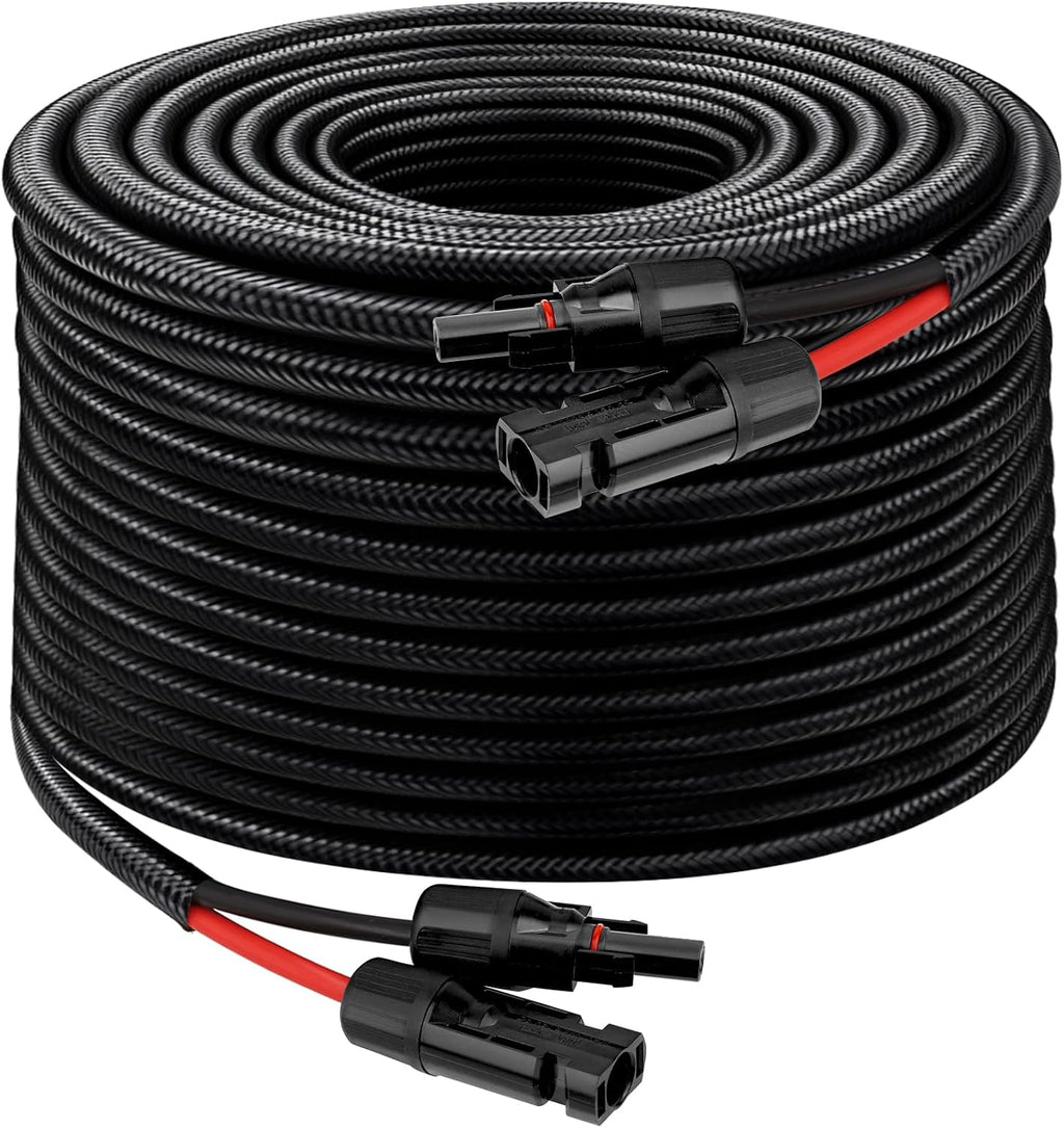 XRDS -RF Solar Panel Cable 100FT, 10AWG Solar Extension Cable with Male & Female Solar Connectors, Flame-Retardant Protective Sleeving Solar Cable, Weatherproof PV Wire for Solar Panel Connection