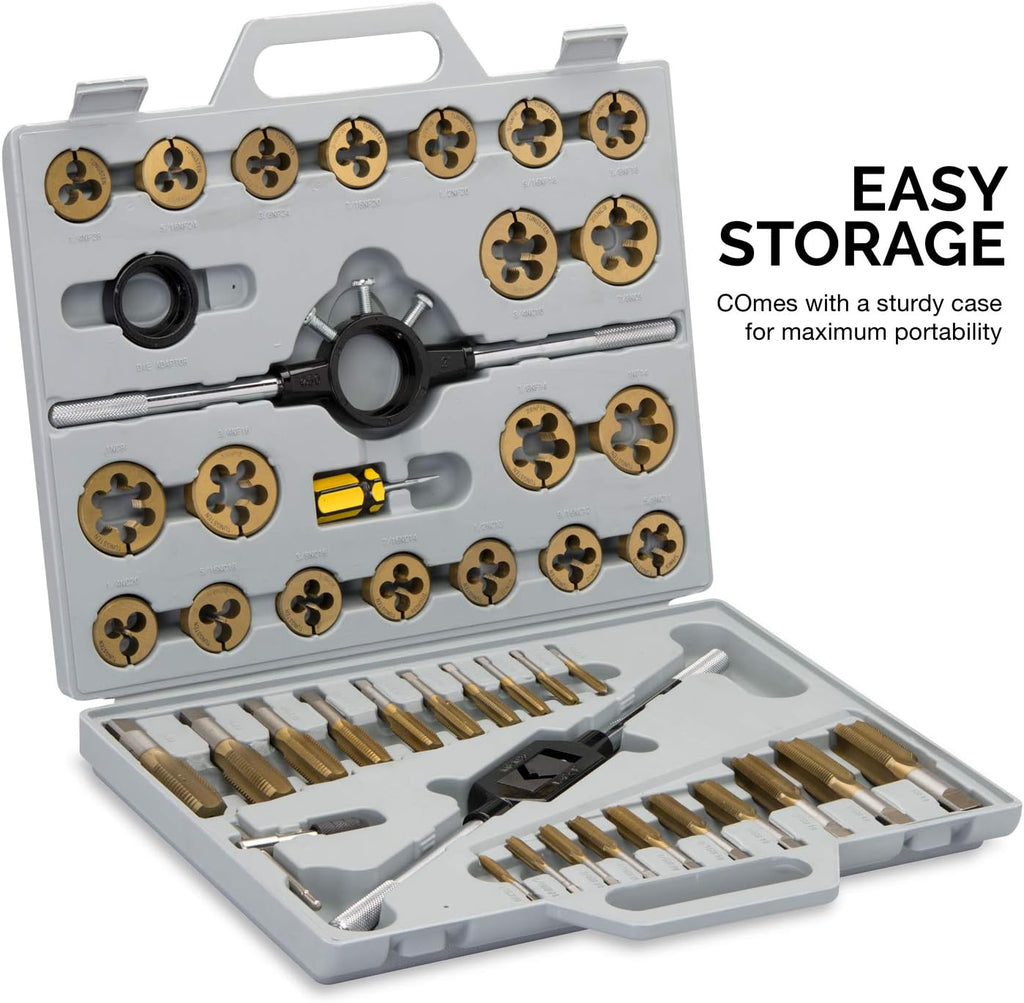 NEIKO 00916A Pro-Grade Large-Diameter Titanium SAE Tap and Die Set, High-Quality Thread-Repair Kit, 45-Piece Set