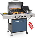 GREEN PARTY 4 Burner BBQ Propane Gas Grill with Side Burner & Porcelain-Enameled Cast Iron Grates, 545 SQIN Grilling Area 42,000 BTUs Barbecue Grill for Outdoor Cooking Garden Patio Backyard, Blue
