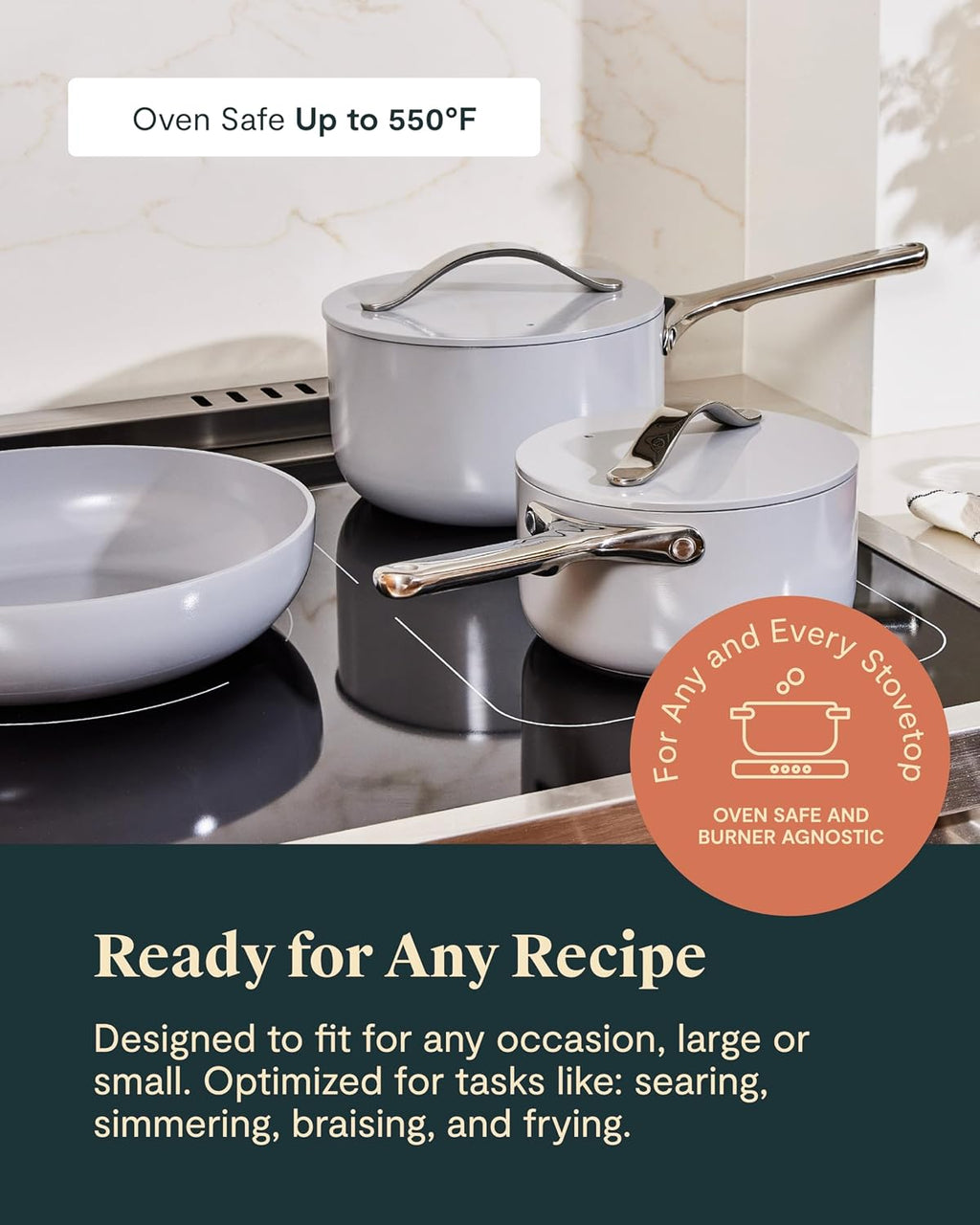 Caraway 24-Piece Nonstick Ceramic Cookware Set - Includes Fry Pans, Sauce, Sauté Pan, Dutch Oven, Petite Cooker, Stir Fry, Rondeau, Stock Pot, Lids & Storage Organizers - Cream