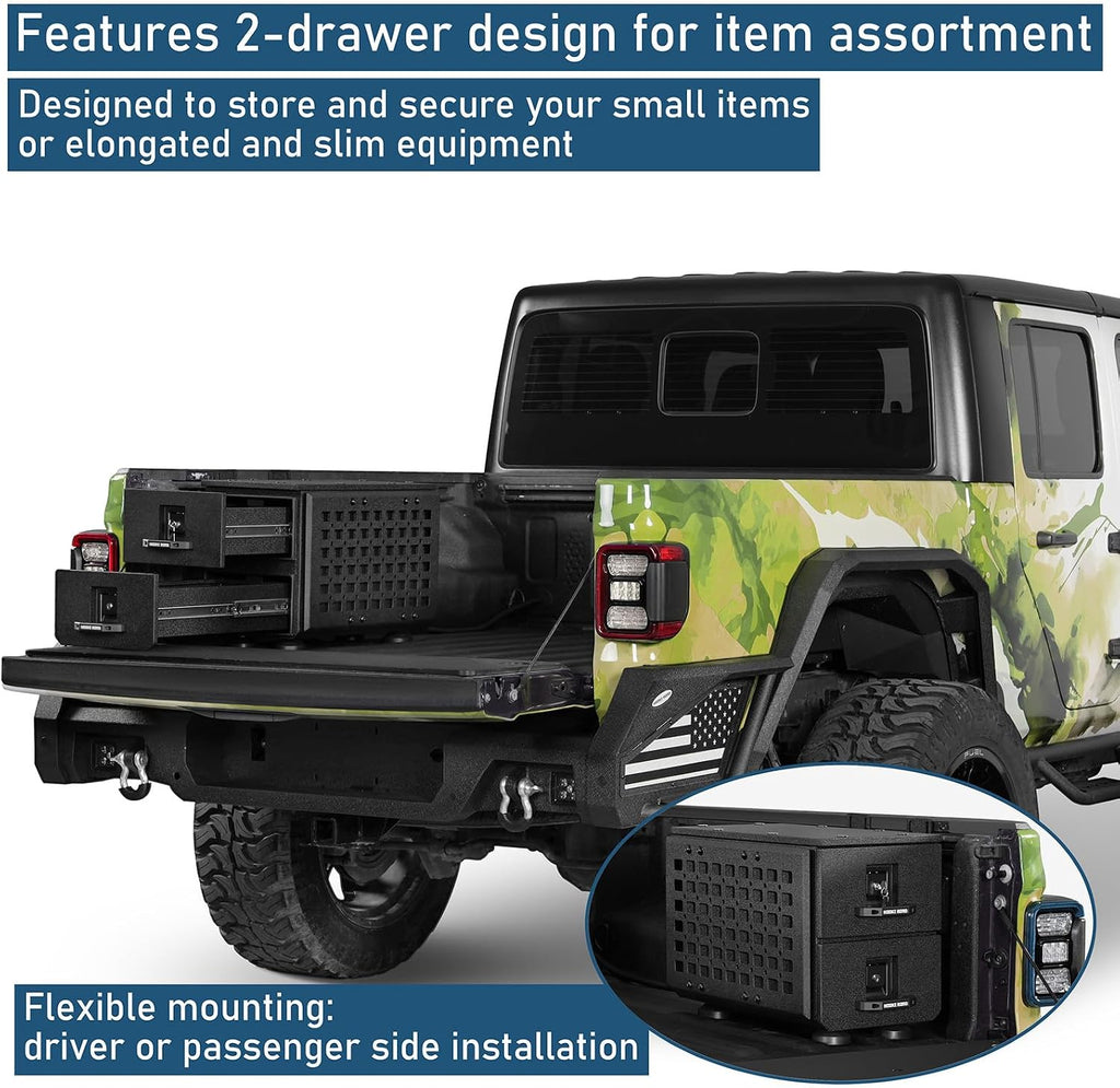 u-Box Truck Bed Tool Box Storage Drawer for Jeep Gladiator JT, Toyota Tacoma, Chevy Colorado & GMC Canyon 5'2' Bed, Lockable Weatherproof Toolbox w/Dual Drawers & MOLLE Panel, Easy Bolt-On Install