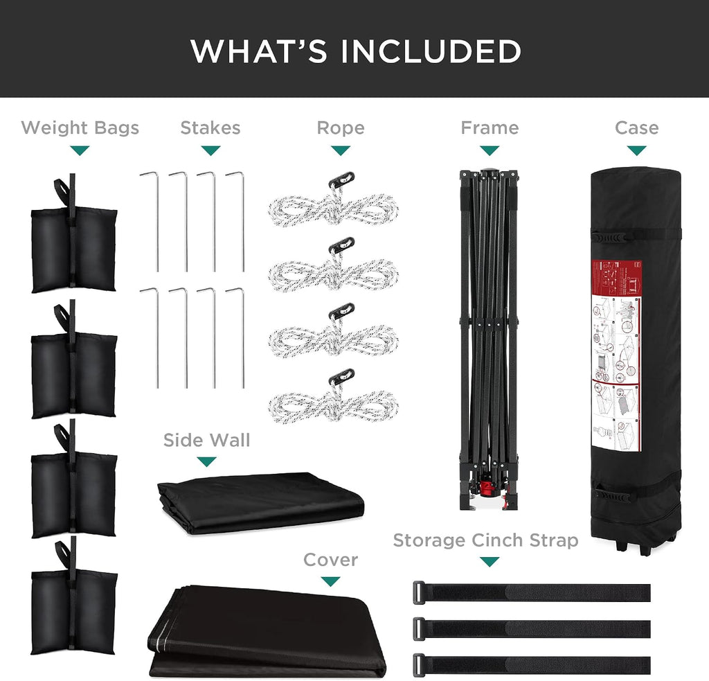 Best Choice Products 10x10ft Pop Up Canopy Tent with Sidewall, 1 Person 1 Minute Set Up, Carry Case, 4 Weight Bags - Black