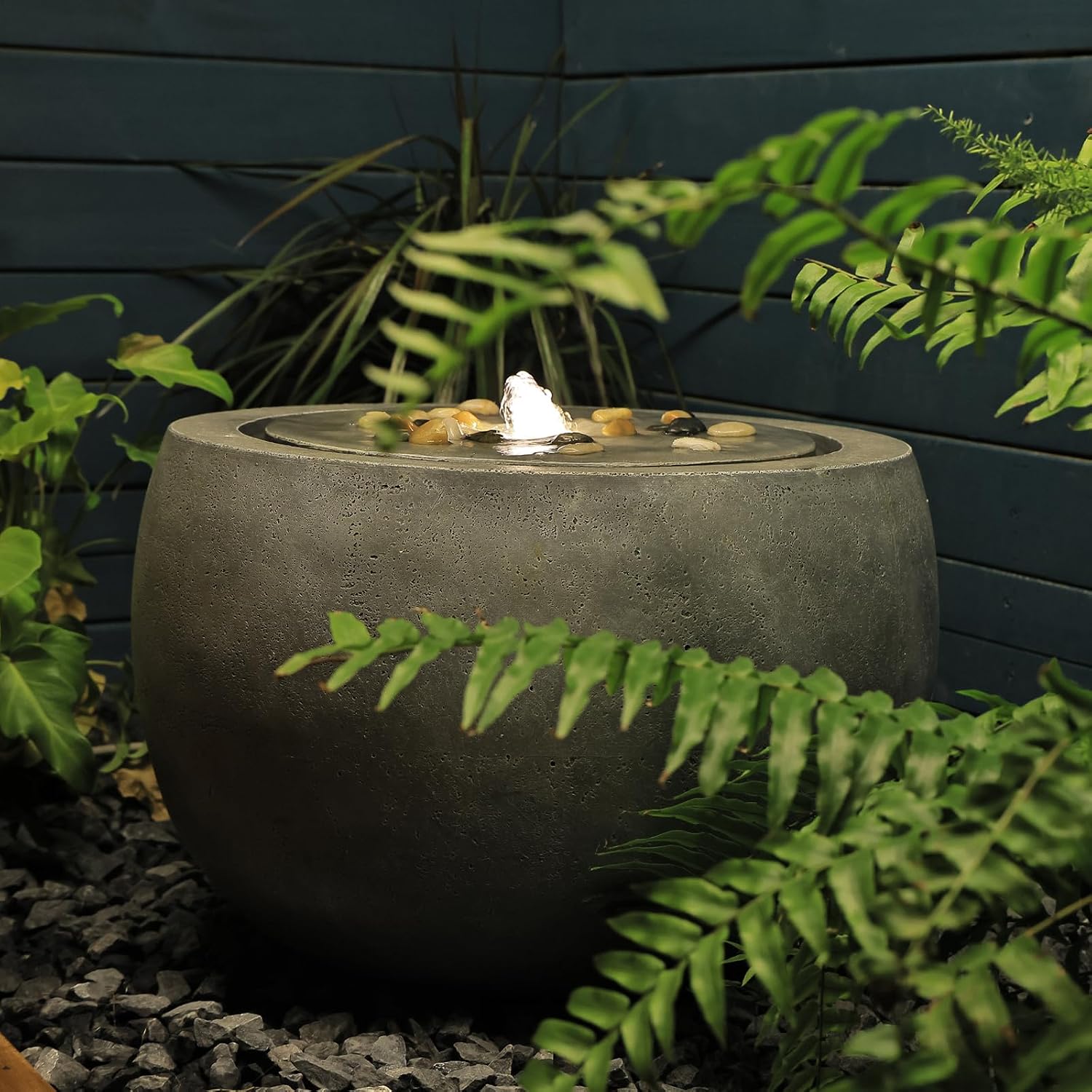 Tankana Garden Water Fountain Outdoor Bubbler Water Feature Indoor with Lights & Pump and Pebbles Waterfall Fountains Concrete Effect for Patio Deck Yard Home Decor Gray, 18 'L x 18' W x 11.5' H