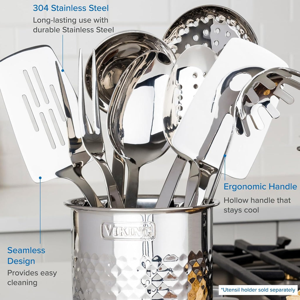 Viking Culinary Contemporary 3-Ply Stainless Steel Cookware Set, 10 Piece, Dishwasher, Oven Safe & Culinary 304 Stainless Steel Kitchen Utensil Set, Ergonomic Stay-Cool Handles