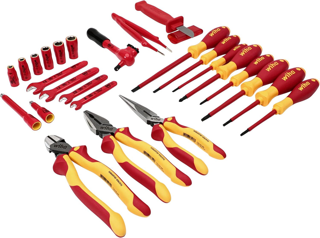 Wiha 91890 26-Piece Insulated EV & Hybrid Tool Set, 1000V VDE Rated, Sockets, Ratchets, Pliers, Screwdrivers