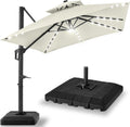Best Choice Products 10x10ft Cantilever Patio Umbrella w/Base Included, Solar LED Lights 360 Rotation Large Offset Hanging Outdoor Shade for Deck Pool Backyard w/Stand – Ivory
