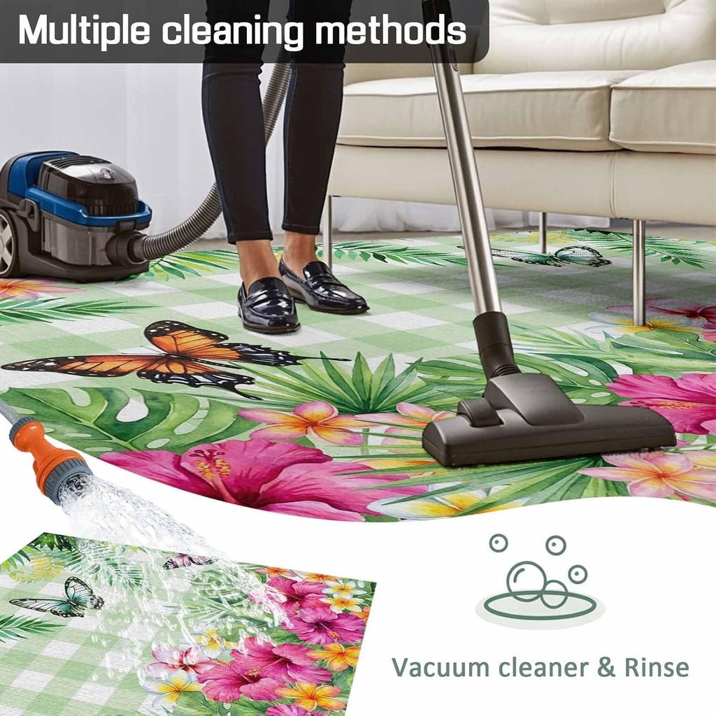 Outdoor Rug 4x6ft Tropical Plants Burmese Gardenia Flower Patio Area Rugs Waterproof Easy Cleaning Non Shedding Thick Mats Butterflies Carpet for Indoor Outdoor Porch Deck Backyard Balcony
