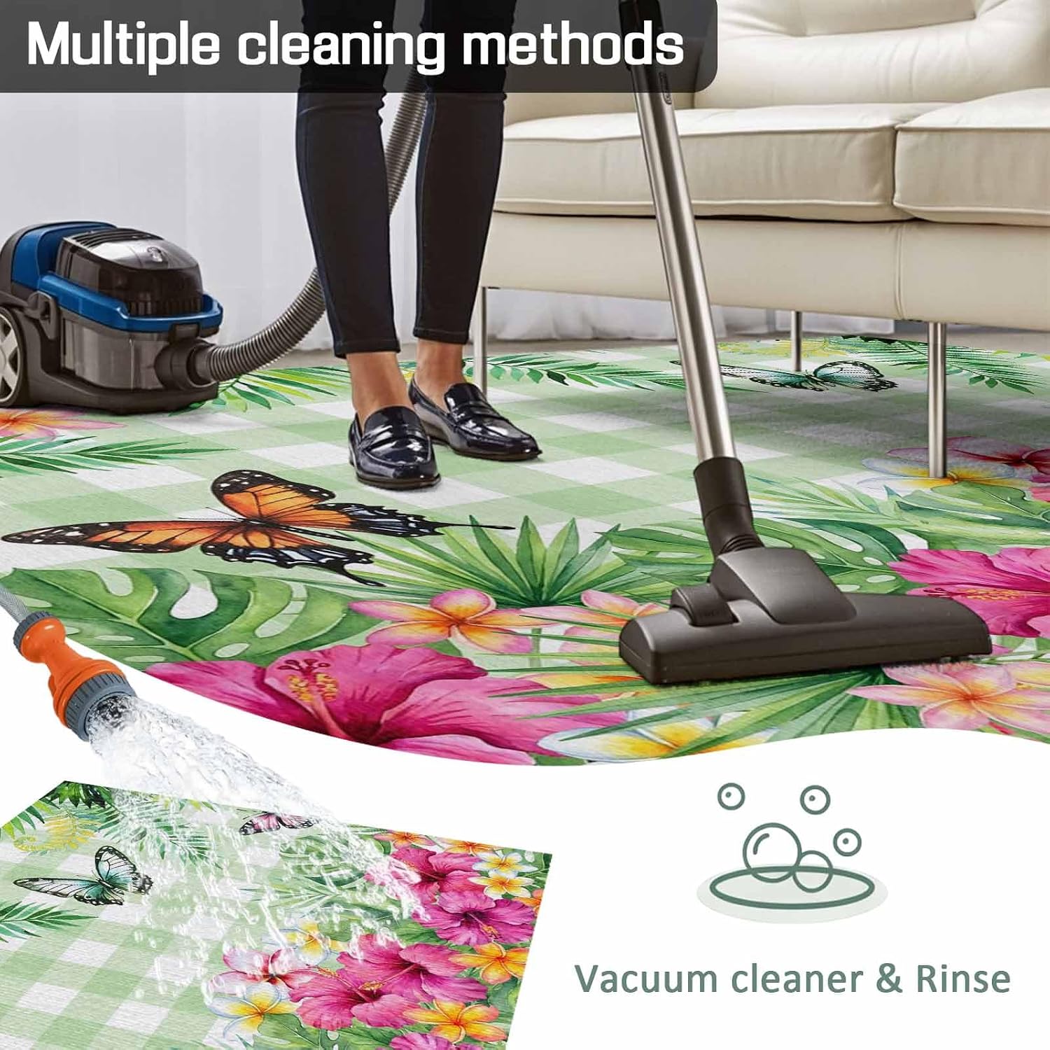 Outdoor Rug 4x6ft Tropical Plants Burmese Gardenia Flower Patio Area Rugs Waterproof Easy Cleaning Non Shedding Thick Mats Butterflies Carpet for Indoor Outdoor Porch Deck Backyard Balcony