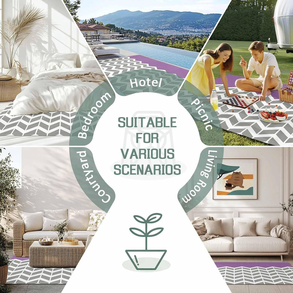 Outdoor Rug 4x6ft Grey White Arrow Chevron Striped Patio Area Rugs Waterproof Easy Cleaning Non Shedding Thick Mats Purple Carpet for Indoor Outdoor Porch Deck Backyard Balcony