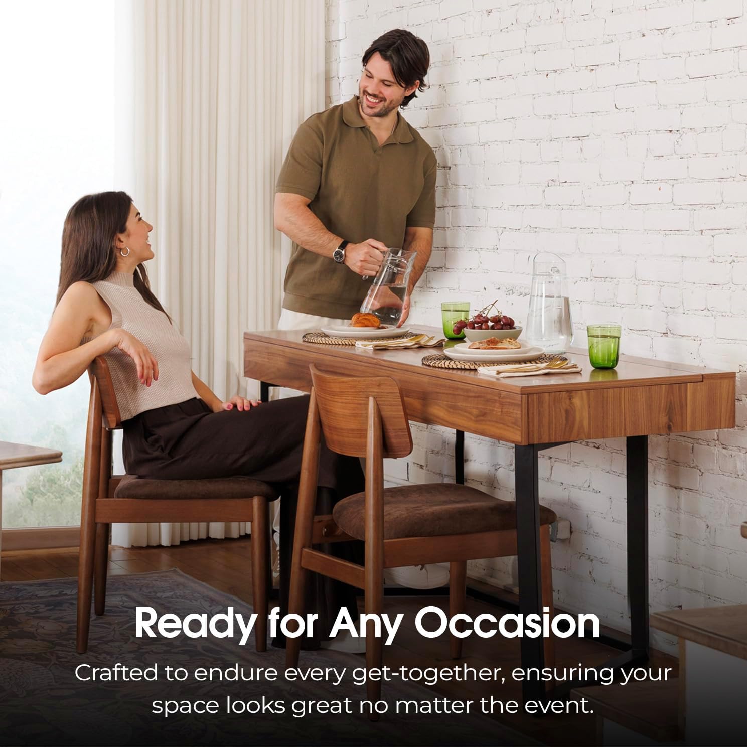 Transformer Table - Dining Table to Computer Desk, Work-from-Home Office, Gaming Desk, Study Desk, Space-Saving Furniture, Multiuse Dining Table, Royal Brown