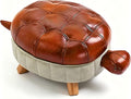 Animal Footstool Turtle Upholstered Ottoman PU Leather Pouf Wood Foot Stool Rest for Living Room Bedroom Sofa Bench Seat Chair, Reddish Brown, Large