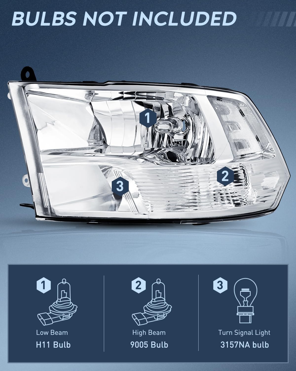 Nilight Headlight Assembly 2009 2010 2011 2012 2013 2014 2015 2016 2017 2018 Ram 1500 2500 3500 Pickup Quad Headlamp Assembly Replacement Chrome Housing Clear Corner Clear Lens,(Only for Quad Models)
