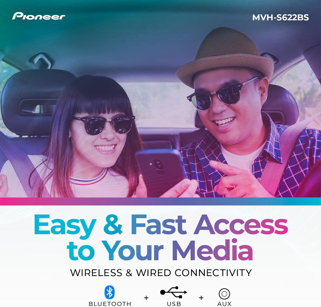Pioneer MVH-S622BS Double Din Digital Media Receiver – Bluetooth, SiriusXM, Color Change, USB, FLAC, Voice Control, 50W x 4 Output, 13-Band EQ, AM/FM Radio, Hi-Volt RCA Preouts