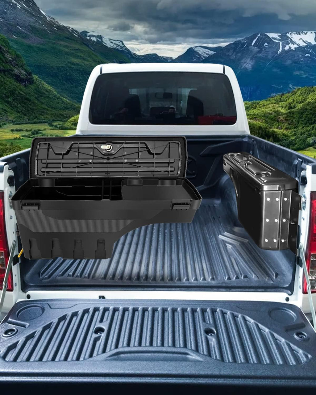 SCITOO Truck Bed Tool Box for Dodge Ram 1500 2019-2021 Left Driver Side,Multi-Compartment Dividers Organized Storage,Heavy Duty & No-Drill Installation