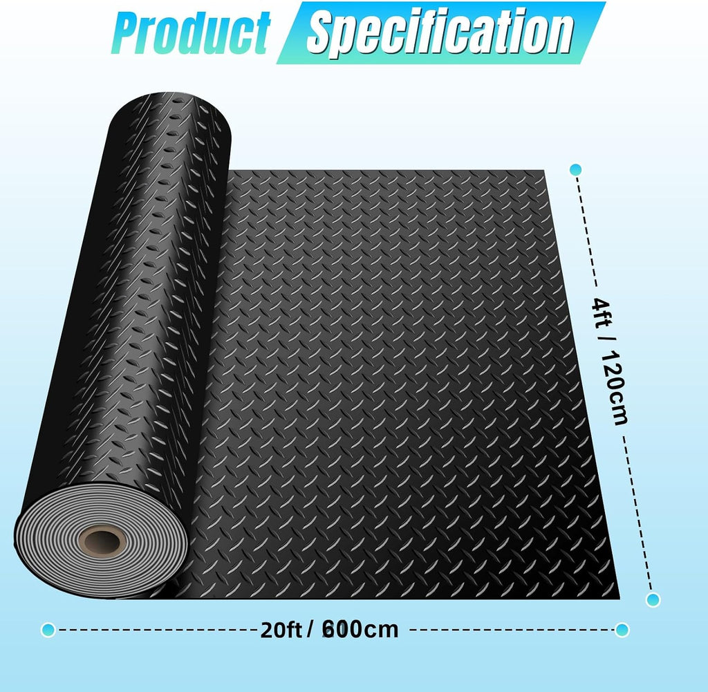 4 x 20 FT Garage Floor Mat, Diamond Plate Rubber Flooring Roll, PVC Garage Flooring Rolls for Under Car, Large SUVs, Pickup Truck, RV, Gym