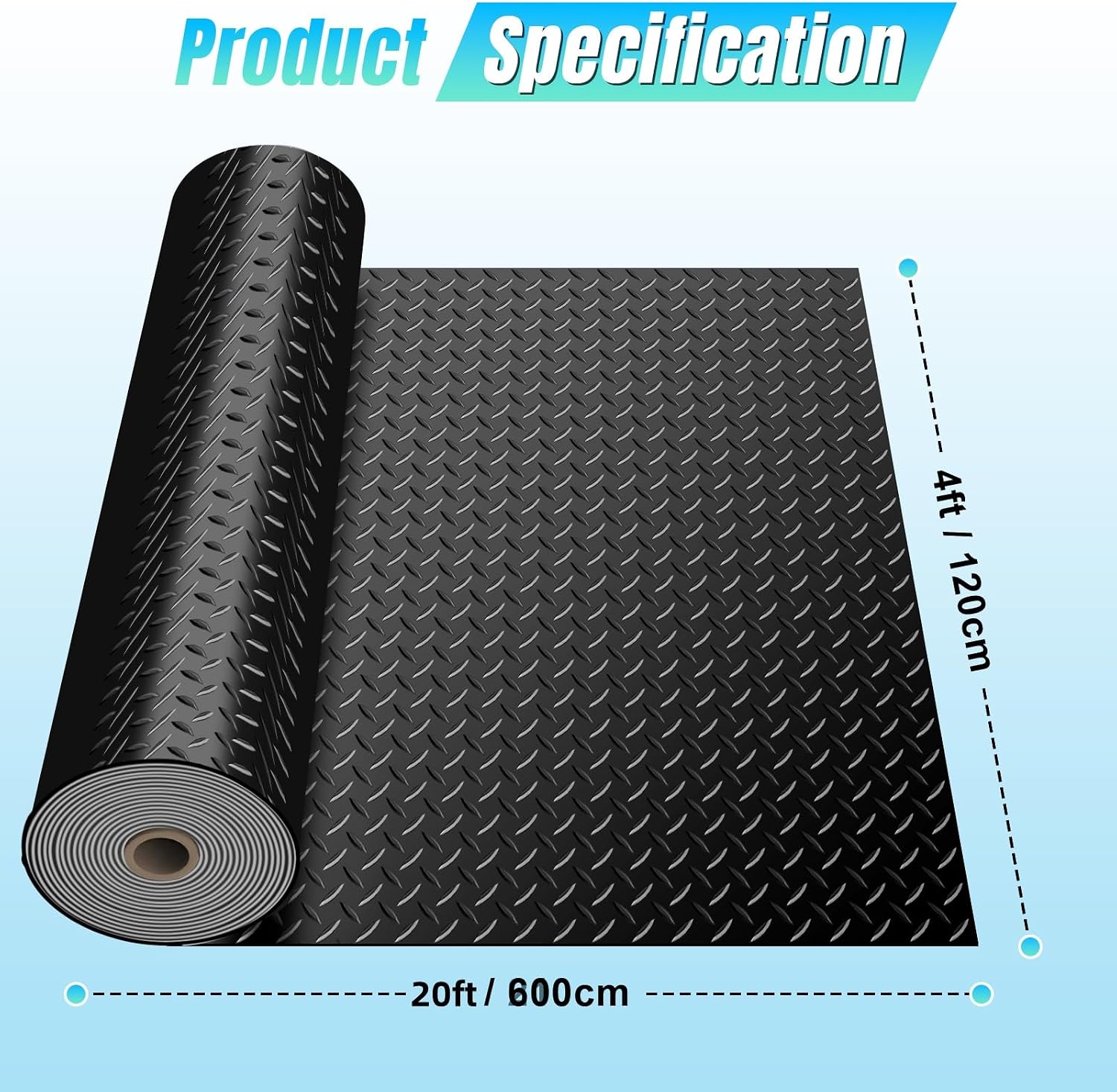 4 x 20 FT Garage Floor Mat, Diamond Plate Rubber Flooring Roll, PVC Garage Flooring Rolls for Under Car, Large SUVs, Pickup Truck, RV, Gym