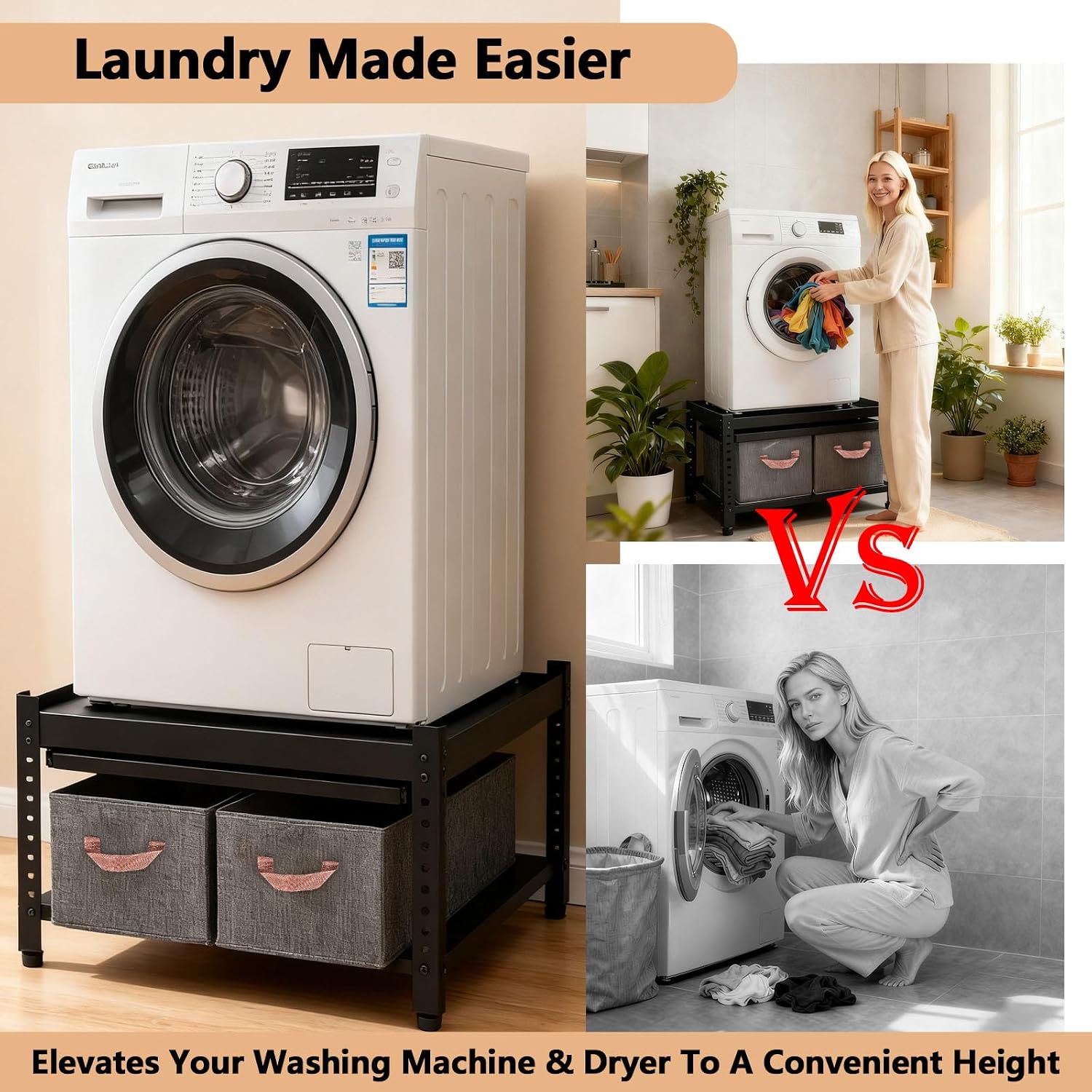 Washer and Dryer Pedestals, 28x28x16inch Universal Washing Machine Stand with Laundry Basket Shelf, Portable Storage Bag, Adjustable Feet and 4 Silicone Pads, 800LBS Capacity