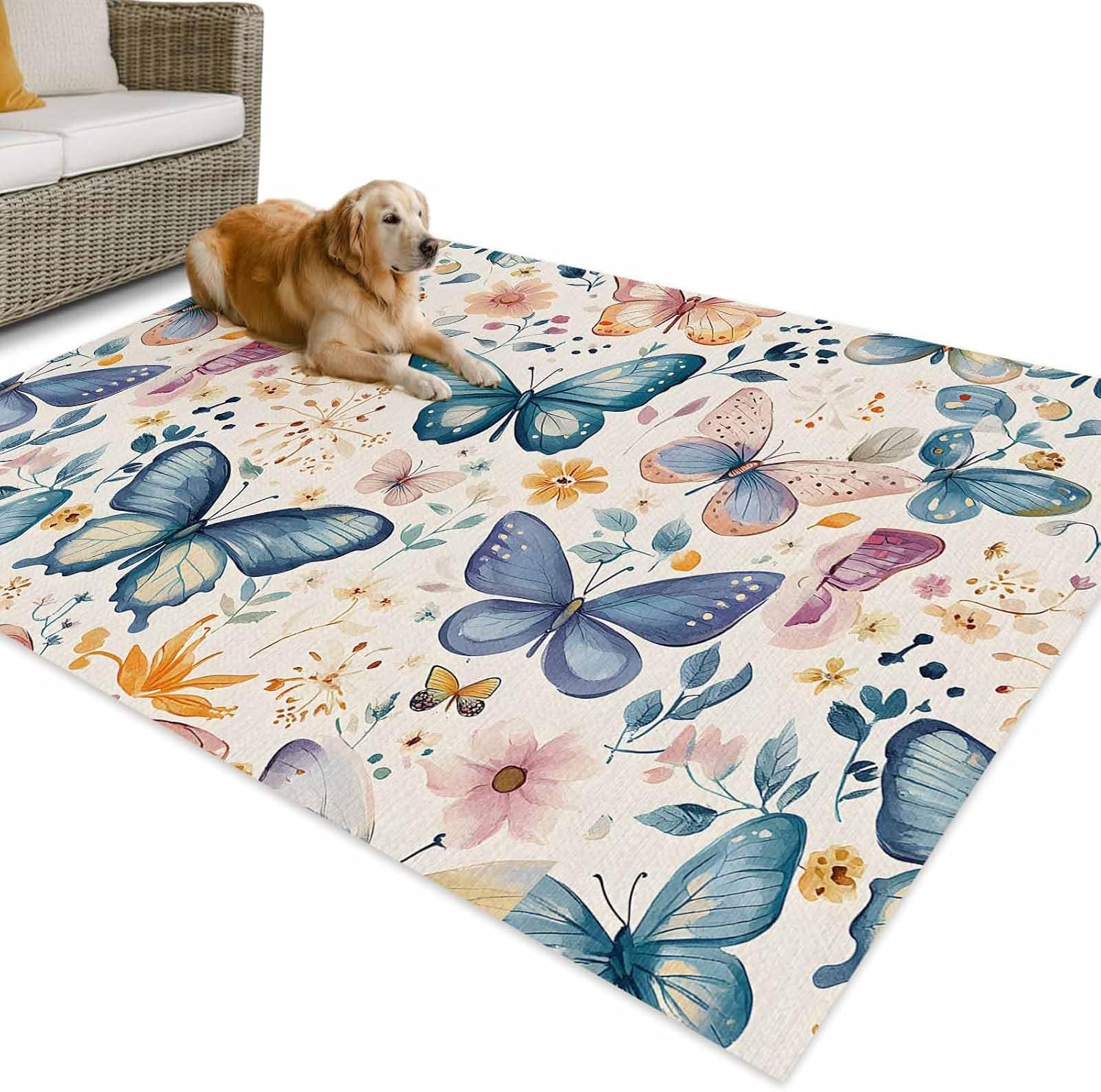 Outdoor Rug 4x6ft Retro Butterfly Leaves Patio Area Rugs Waterproof Easy Cleaning Non Shedding Thick Mats Vintage Carpet for Indoor Outdoor Porch Deck Backyard Balcony