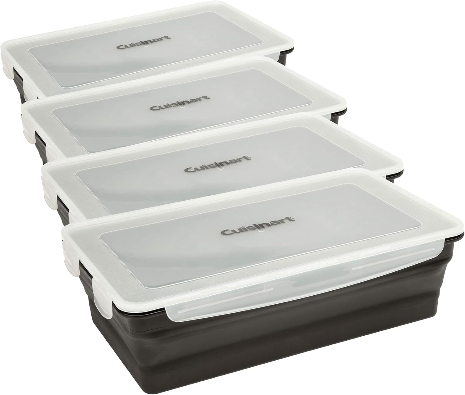 Cuisinart XL Collapsible Marinating Container, Large Capacity Grill Accessories Perfect for BBQs and Tailgates, Marinade and Brining Prep, Collapsible Silicone for Easy Storage (Pack of 4)