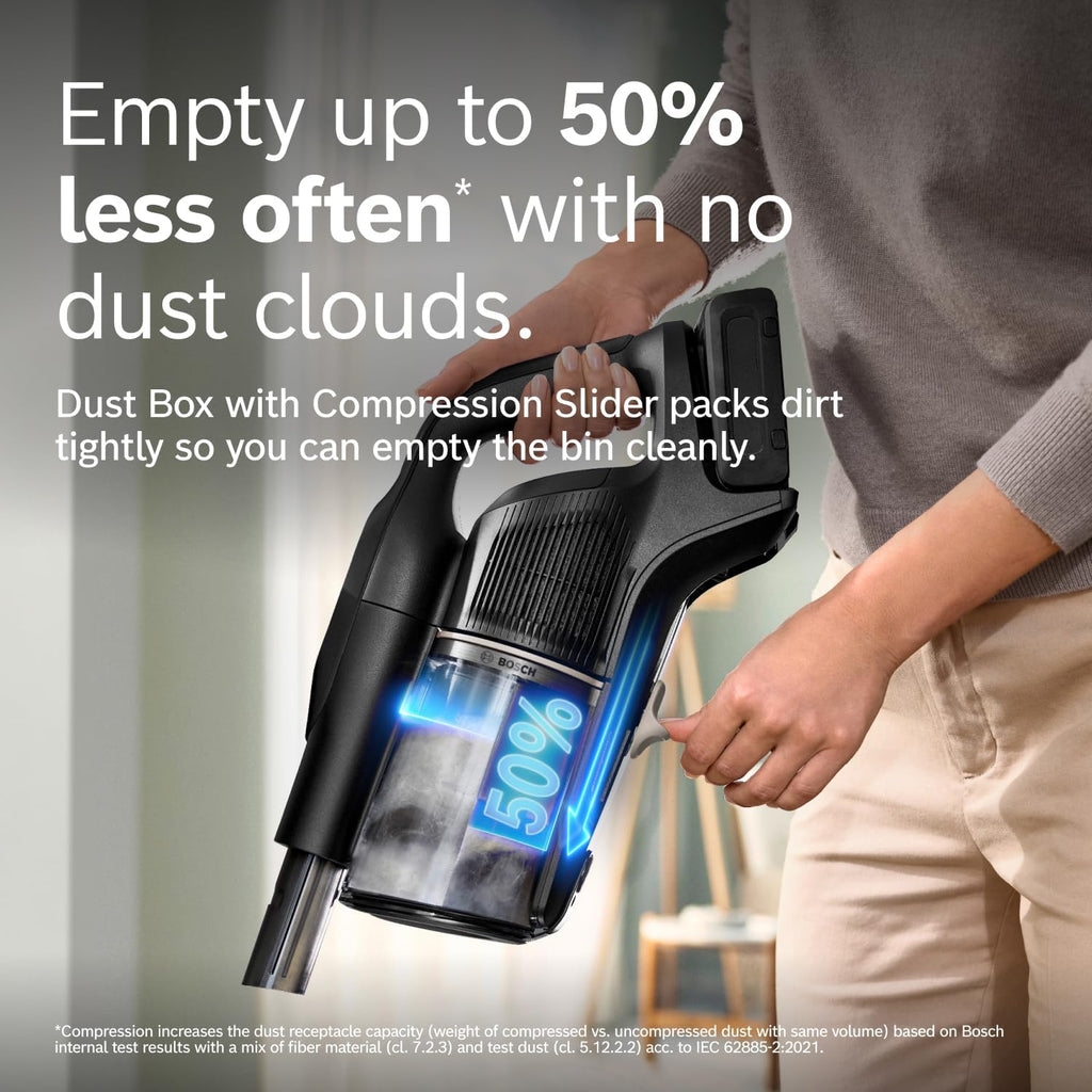Bosch Unlimited 10 Cordless Stick Vacuum Cleaner - Up to 80 Min Battery, Fast Charger, Pet Hair, Hard Floors and Carpets, HEPA Filter, MicroClean Brush, Bendable Tube, 6 Accessories, Black
