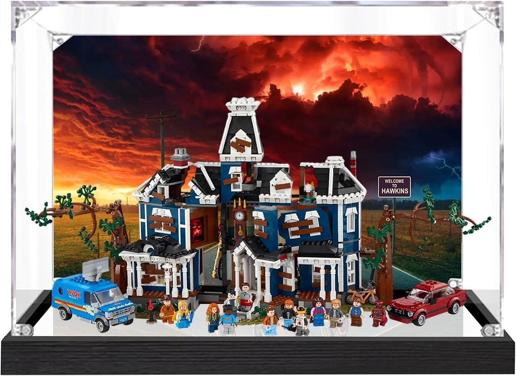Acrylic Display Case for Lego 11370 Stranger Things: The Creel House Model, 3mm Dustproof Display Box, Display Case Compatible with Lego 11370(Model Not Included) (Background 3MM+Mirror C)