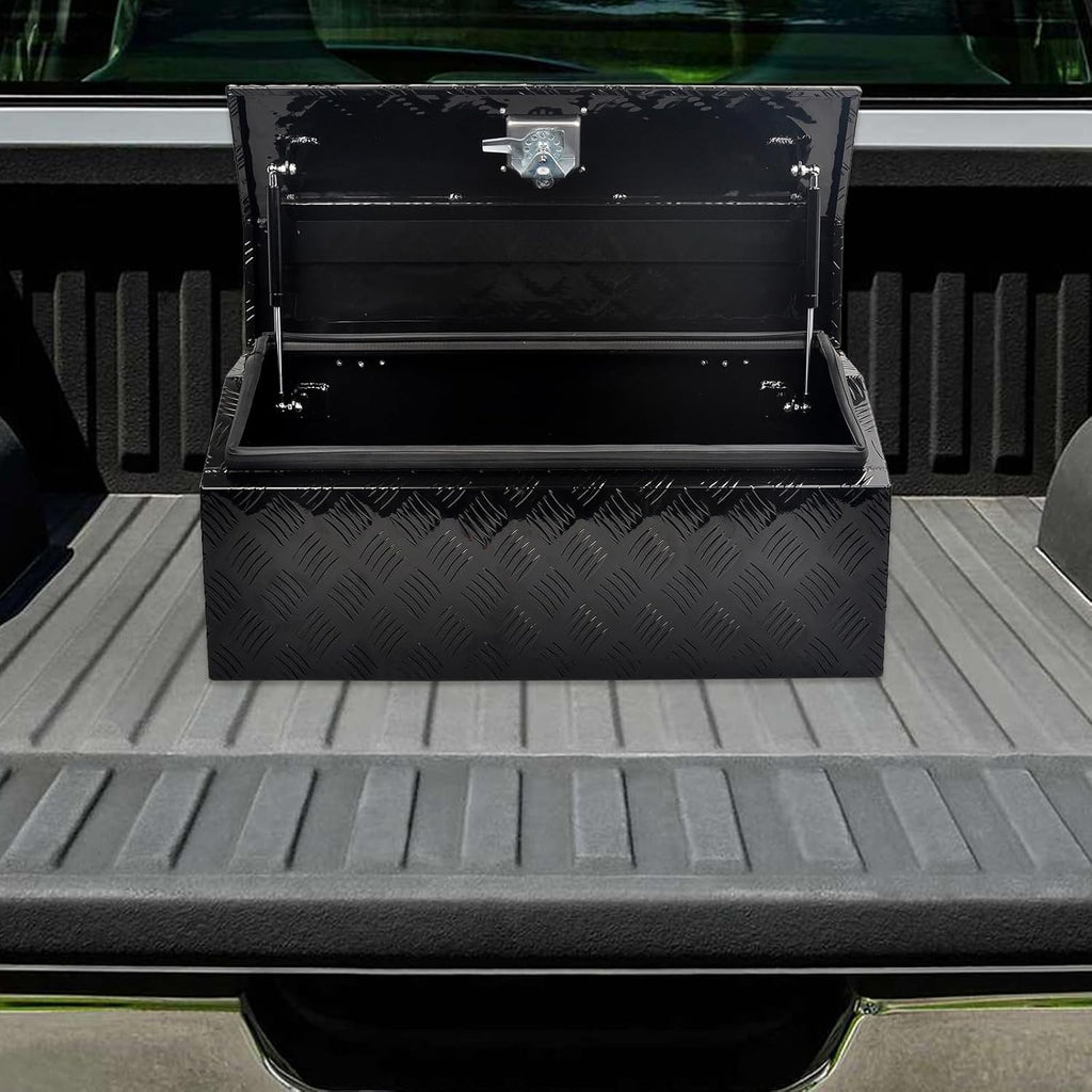 30 Inch Aluminum Trailer Tongue Tool Box Wide Utility Trailer Tongue Toolbox RV Storage OrganizerTrailer Storage Tool Box With Lock & Keys Black,5 Bar Tread (30'X13.2'X13.5')