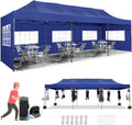 COBIZI Pop up Canopy Tent 10x30 Heavy Duty Gazebo with 8 Sidewalls, UPF 50+ All Weather Waterproof Commercial Outdoor Wedding Party Tents Canopy with Roller Bag,Dark Blue