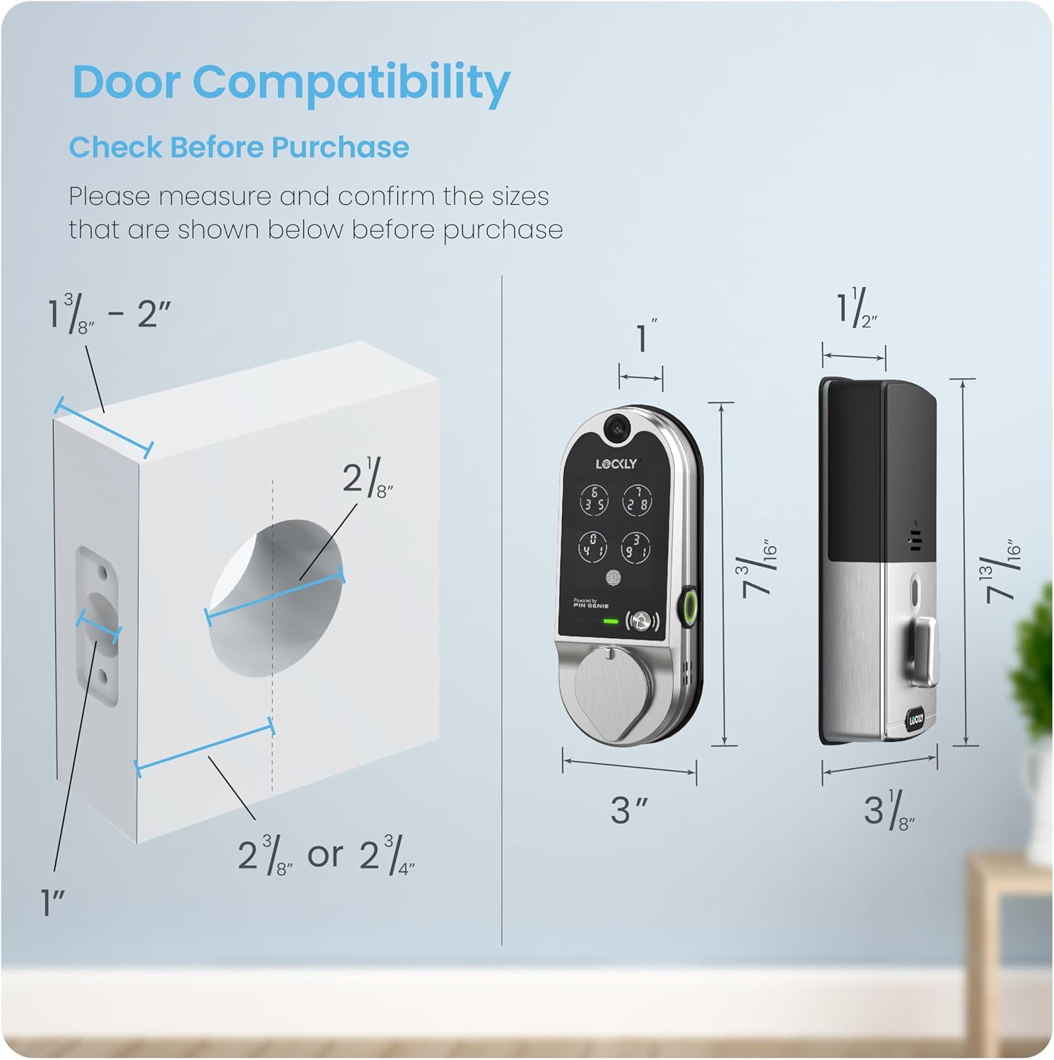 (Refurbished) Lockly Vision Smart Lock with Camera, Video Doorbell Keyless Entry Door Lock Wi-Fi, PIN Genie Keypad, Fingerprint, Auto Lock, Remote Control, Easy Installation, No Monthly Fee