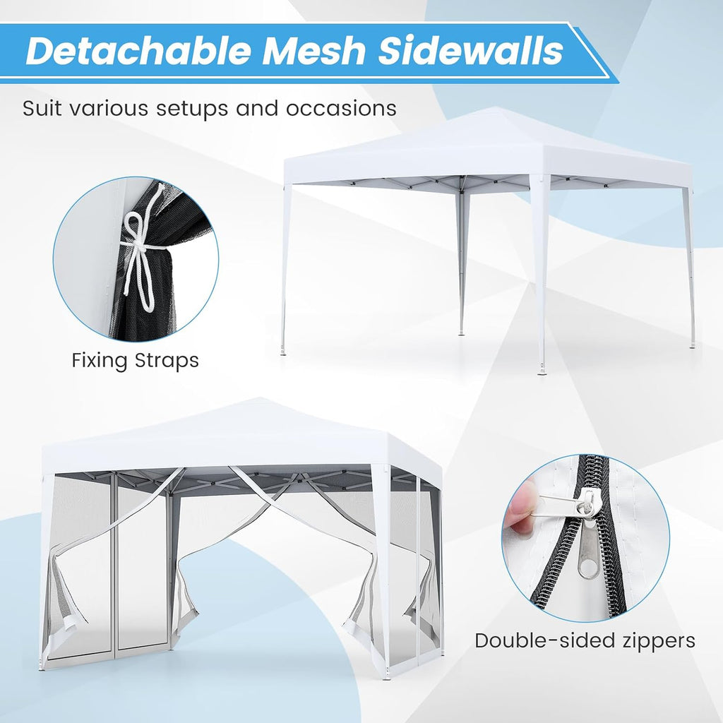 Tangkula 10x10 Ft Pop Up Canopy with Netting, Easy Up Outdoor Tent with Mesh Sidewalls, Carrying Bag, Adjustable Height, Portable Canopy Tent for Parties Events Camping Travel