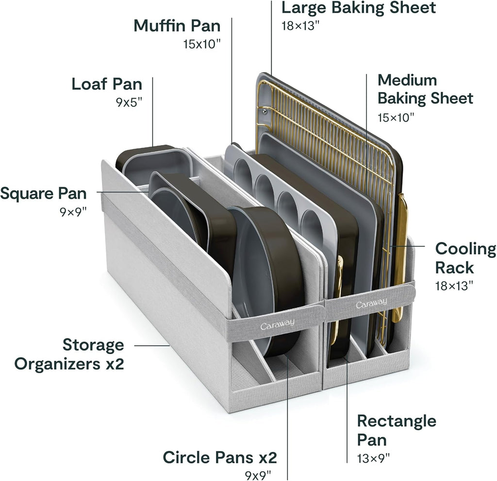 Caraway Nonstick Ceramic Bakeware Set (11 Pieces) - Baking Sheets, Assorted Baking Pans, Cooling Rack, & Storage - Aluminized Steel Body - Non Toxic, PTFE & PFOA Free - Black