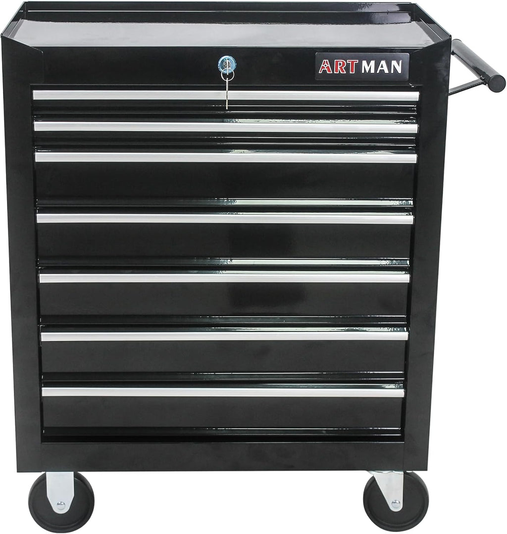 7-Drawer Tool Cart on Wheels, Drawers Rolling Tool Chest with Key Lock, Mobile Trolley Organizer Tools Box with Locking Wheels & Ball Bearing Drawers for Garage,Repair Shop (Black)